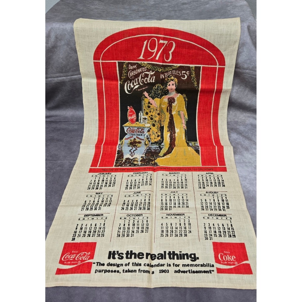 Coca Cola Mesh/Canvas Promotional Calendar 1973 Wall Hanging 17x31